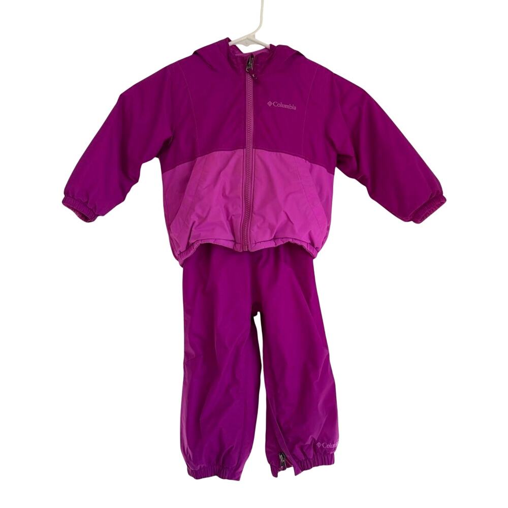 Columbia Toddler 3-Piece Snow Set Reversible Jacket Bib Pants Mittens, 2T, Pink